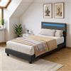Blishom Letto singolo90x200cm imbottito con luce LED, Letto a piattaforma imbottito, Struttura in ferro, Testiera imbottita, Bse robusta, Adatto per camere degli ospiti (Grigio scuro)