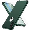 ORETECH Compatibile con Cover iPhone X, Custodia iPhone XS con [2 x Pellicola Protettiva Vetro Temperato] 360 Ultra Sottile Hard PC TPU Silicone Cover Custodia per iPhone 10 Cover-5.8" Verde Alpino