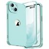 ORETECH Cover Compatibile con iPhone 15, Custodia iPhone 15 con [2 x Pellicola Protettiva Vetro Temperato] 360 Protezione Completa Ultra Sottile Hard PC TPU Silicone Antiurto Cover-Menta Verde