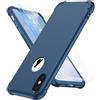 ORETECH Compatibile con Cover iPhone X, Custodia iPhone XS, con [2 x Pellicola Protettiva Vetro Temperato] 360 Ultra Sottile Hard PC TPU Silicone Cover per iPhone 10-5.8" Blu