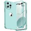 ORETECH Cover per iPhone 13 Pro Max 6,7", Custodia iPhone 13 Pro Max [2 x Pellicola Protettiva Vetro Temperato] [Protezione Dell'Obiettivo Della Fotocamera] Cover Antiurto in Silicone - Menta Verde