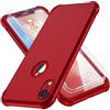 ORETECH Compatibile con Cover iPhone XR, Custodia per iPhone XR, con [2 x Pellicola Protettiva Vetro Temperato] 360 Antiurto Ultra Sottile Hard PC TPU Silicone Anti Graffio Cover -Rosso
