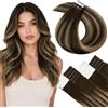 LaaVoo Extension Biadesive Capelli Veri Iniezione Cuciti Invisibili Balayage Marrone Cioccolato e Biondo 55cm 50g 20pcs, Capelli Remy Lucenti, Setosi e Lucenti, Look alla Moda #4-4-27