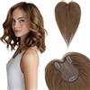 Silk-co Toupet Capelli Donna Veri con Clip Extension Capelli Veri Clip Topper Human Hair 8x11cm Fatto a Mano 150% Densita, Marrone Medio