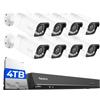Reolink PoE 4K Telecamera Esterno, 5X Zoom Ottico, Rilevamento di Uomo/Veicolo/Animale, Faretti per Visione Notturna a Colori, Audio Bidirezionale, NVR 16CH con 4TB HDD, 8*RLC-811A e 1*RLN16-410