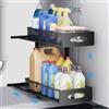 Zaxiva Organizzatore in metallo a 2 ripiani estraiibile sotto il lavandino, regolabile in altezza per cucina, bagno, armadio, 1 pezzo, nero