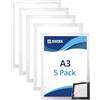 QWORK® 5 Pezzi Cornice Espositiva Magnetica A3, Adatto a Certificati Formato/Annunci/Immagini/Foto/Poster (Argento)