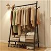 AQIMUELE Stand Appendiabiti, Vestitore in Legno, 46 x 100 x 155 cm, Appendiabiti da Terra, Resistente, Facile da Montare, con Supporto per Scarpe (Nero)