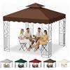 Qweidown Tetto di Ricambio per Gazebo 3x3 Impermeabile, Telo Copertura Gazebo 300D Poliestere a Doppio Strato con Fori di Drenaggio, Anti-UV per Giardino, BBQ, Matrimonio, Feste(Marrone)
