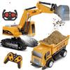 Charmofun 2PCS Kit Escavatore Telecomandato con Veicolo telecomandato, 2.4Ghz escavatore radiocomandato per Bambini - con Luci e Suoni e Spalletta in Metallo, RC Camion Escavatore Regalo Compleanno