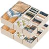 Simple Houseware Scatola portaoggetti pieghevole in tessuto, per armadio, cassettiera, divisore, organizer per biancheria intima, reggiseni, beige (set da 12), BO-06G-I