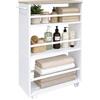 Relaxdays Carrello nicchia 80 x 15 x 45 cm, per Bagno e Cucina, 4 Ripiani, Maniglia e Ruote, Bianco Naturale