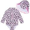 BONVERANO Costume Intero Bambina Manica Lunga Protezione UV 50+ con Cuffia(Rosa-Rosa,12-18mesi)…
