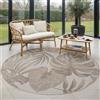 Carpettex Tappeto Outdoor Rotondo 200 cm Beige, Resistente alle Intemperie e UV, Tappeto per Giardino Terrazza Soggiorno Sala da Pranzo Indoor Outdoor, Design Foglie di Palma