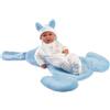 Llorens 1063597 - Bambola Bimbo, con occhi azzurri e corpo morbido, bambola con abbigliamento, ciuccio, catenella e copertura coniglietto blu, 35 cm