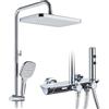 OihPaw Colonna Doccia, Colonna Doccia Termostatica 4 in 1 Cromo Completo | Grande soffione a pioggia da 320 × 220 mm, asta doccia con soffione e doccetta, doccia a pioggia con accessori completi