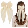 Grion Fermaglio per capelli con fiocco per capelli a pois bianchi crema con code fluenti