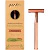 pandoo Rasoio in metallo nero e oro rosa, classico rasoio di sicurezza per uomo e donna, sostenibile, senza plastica e delicato sulla pelle, rasatura a umido con lame intercambiabili (oro rosa)