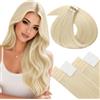 LaaVoo Extension Biadesive Capelli Veri Iniezione Cuciti Invisibili Biondo Platino 55cm 50g 20pcs, Capelli Remy Lucenti, Setosi e Lucenti, Look alla Moda #60