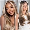 Style Icon Wig Glueless Sintic Lace Front Wigs 24 inch Blonde Brown Highlight Long Layered Straight Hair Wig for Women 13x4x1 T Part Lace