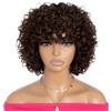 Rebecca Fashion Parrucche corte ricce da 20 cm con frangia, capelli umani ricci per donne nere, 10 A, capelli umani vergini brasiliani, densità 150%, senza colla, evidenziano colore marrone misto