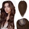 Silk-co Topper Capelli Veri Protesi Clip Extension Donna Base 10x12cm Human Hair Toupee 30cm 40g Middle Parting no Frangia Marrone Medio
