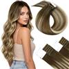 LaaVoo Extension Capelli Veri Biadesivo Iniezione Cuciti Invisibili Balayage Marrone e Biondo Dorato 55cm 50g 20pcs, Capelli Remy Lucenti, Setosi e Lucenti, Look alla Moda #3-8-22