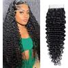 Barcupley 4 X 4 Lace Closure Human Hair Deep Wave Closure Free Part 10 pollici 100% Unprocessed Brazilian Virgin Human Hair Extension Pre Plucked 150% Density Natural Black