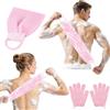 AYBUY Set Guanto Scrub Corpo, 2 Guanti Esfolianti e 1 Scrubber per la Schiena, Panno Esfoliante Corpo Asciugamani Esfolianti per il Corpo Unisex, Guanti Esfolianti per Esfoliante/Doccia/Spa (Rosa)
