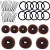 VEGCOO Chignon a Ciambella, 8 Pz Creatore per Pane Ciambella Chignon a Ciambella Magic Hair per Bambine e Donne, con 15 Elastici per Capelli e 15 Forcine Forma di U (Marrone)
