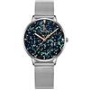 Alienwork Orologio Donna Argento Cinturino in Maglia Metallo Blu Strass Brillanti Elegante