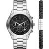 Michael Kors Orologio Slim Runway da uomo, movimento cronografo, cassa in acciaio inossidabile silver da 44,5 mm con bracciale in acciaio inossidabile, MK1056SET, Set argento e nero