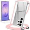 Micnkifo Cover con Cordino per Samsung Galaxy S26 Ultra, Trasparente Silicone Sottile Morbido Custodia con Regolabile Collana Laccio Tracolla, Antigraffio Antiurto Proteggere Case con Corda, Rosa