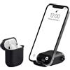 BelTech AirStand - Custodia per AirPods con supporto invisibile per il telefono, compatibile con AirPods serie 1 e 2, custodia antiurto in TPU e PC a protezione totale con moschettone portachiavi (Nero)