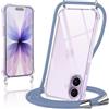 Micnkifo Cover con Cordino per iPhone 17, Trasparente Silicone Sottile Morbido Custodia con Regolabile Collana Laccio Tracolla, Antigraffio Antiurto Proteggere Case con Corda, Grigio