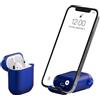 BelTech AirStand - Custodia per AirPods con supporto invisibile per il telefono, compatibile con AirPods serie 1 e 2, custodia antiurto in TPU e PC a protezione totale con moschettone portachiavi (Blu)