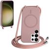 FMPCUON FNPCUON Cover Magnetica Silicone per Samsung Galaxy S23 Ultra con Cordino,Compatibile con MagSafe,Custodia con Laccio Collana Tracolla Collo Sottile TPU Antiurto Protettiva Case con Corda.Rosa