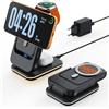GEEKERA Stazione di Ricarica Magnetica Pieghevole 3-in-1 con Power Bank Rimovibile da 5000 mAh (2026) - Compatibile con iPhone Air/17/16/15-12, Apple Watch 11-2, AirPods e Samsung Galaxy, Nero