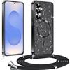 Phoona Glitter Cover per Samsung Galaxy S26 Plus con Cordino,Antiurto Silicone Protezione,Compatibile con MagSafe Cover con Cordino,Anti Graffi,Non Ingiallente per Samsung S26+,Nero