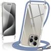 Micnkifo Cover con Cordino per iPhone 15 Pro, Trasparente Silicone Sottile Morbido Custodia con Regolabile Collana Laccio Tracolla, Antigraffio Antiurto Proteggere Case con Corda, Grigio