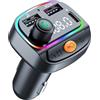 Supecesorio Trasmettitore Bluetooth FM auto, adattatore Bluetooth per auto, radio wireless, Bluetooth 5.0, funzione vivavoce, lettore MP3, supporto per bassi Hi-Fi, adattatore Bluetooth, con luce ambientale