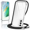 Micnkifo Cover con Cordino per Samsung Galaxy S21 FE, Trasparente Silicone Sottile Morbido Custodia con Regolabile Collana Laccio Tracolla, Antigraffio Antiurto Proteggere Case con Corda, Nero