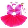 Fun Play Costume Fata per Ragazze - Ali Farfalla, Tutù, Bacchetta Magica e Fascia Set per 3-8 Anni (Megenta)