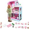 HENGMEI Casa delle bambole per bambini, in legno, con mobili e accessori, 70 x 30 x 100 cm, per bambini (tipo B)