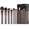 Eigshow Set di pennelli da trucco professionali, perfetti per fondotinta, cipria, blush, bronzer, eyeliner, ombretto, sopracciglia, con custodia (18 pezzi, caffè)