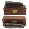 Hadiat Telescopio pirata in ottone anticato con scatola di legno - Vintage palmare nautico Spyglass per navigazione, avventure all'aperto, collezionisti marittimi, decorazioni per la casa e regali unici