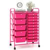 COSTWAY Carrello con 15 Cassetti Impilabili, Carrello di Stoccaggio con Ruote, Carello Portaoggetti per Casa e Ufficio, 63 x 37 x 87 cm (Rosa scuro)