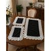 Corredocasa Tris Centrini Realizzato in Elegante Velluto con Pizzo in Organza Made in Italy - Runner Centri Adatti a Tutti Gli Ambienti Casa Disponibile in Diverse Colorazioni (Nero)