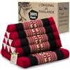 livasia Cuscino Thai 1 segmento - 75x50x8cm - Cuscino Triangolare Cuscino per sedersi, Cuscino a Cuneo kapok, Cuscino per la Schiena Pieghevole, materassino Thai, Fatto a Mano (Rosso/Elefanti)