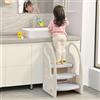 Growaystory Sgabello per bambini, scala a 3 livelli, regolabile in altezza, sicuro, torre di apprendimento, poggiapiedi, poggiapiedi per bambini (bianco/grigio chiaro)
